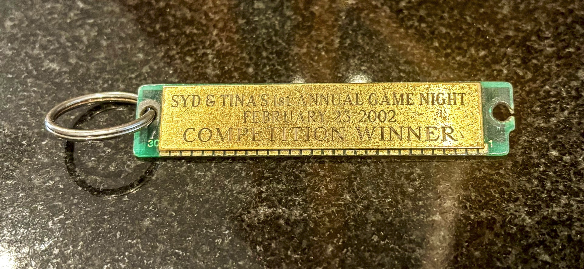 Competition winner keepsake from Syd and Tina's first annual Game Night on February 23, 2002