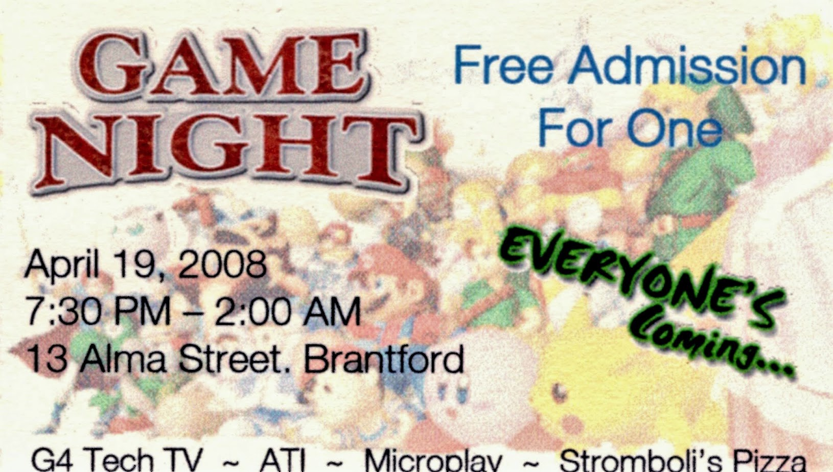 Free admission ticket for Game Night on April 19, 2008