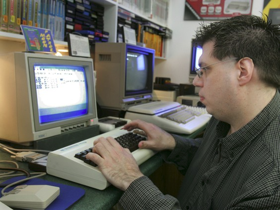 Syd Bolton programming a Commodore VIC-20 for the 2010 Twitter experiment